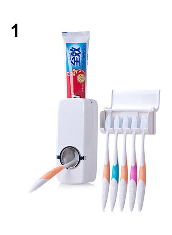 Bathroom Wall Mount Rack Automatic Toothpaste Dispenser Brush Holder White 17.45 x 11.45 x 7.9cm Bathroom Wall Mount Rack Automatic Toothpaste Dispenser Brush Holder White 17.45 x 11.45 x 7.9cm